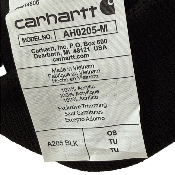 Carhartt One Size Black Knit  Beanie Stocking  Cap 100% Acrylic With Kings NWT - Picture 3 of 3